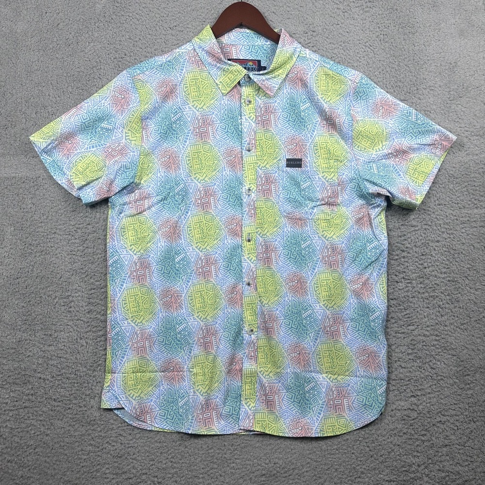 Burlebo Performance Shirt‎ Mens Large Pastel Aztec Geometric Short Sleeve Button